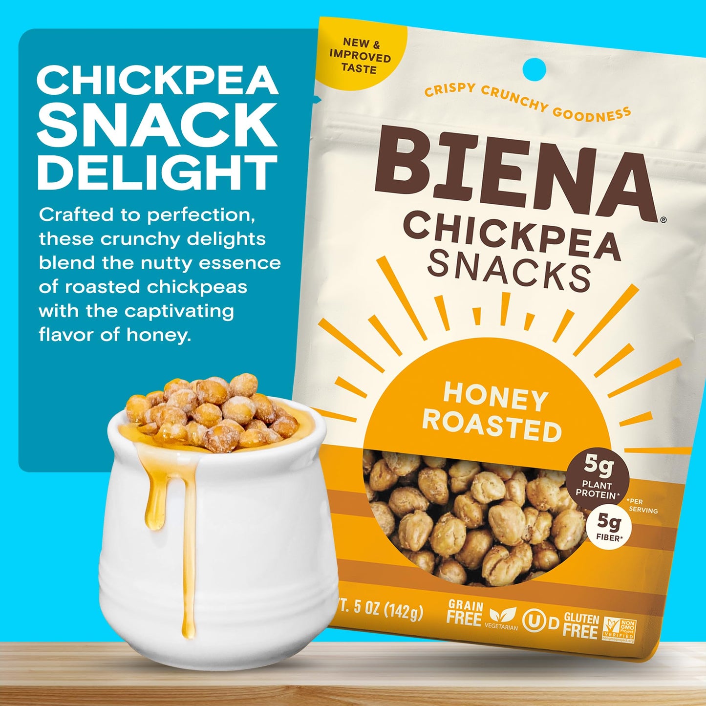 Biena Chickpea Snacks - Crunchy Roasted Chickpeas - High Fiber Vegan Protein Snacks For Adults And Kids - 8-Pack, 5 Ounce Bags -
