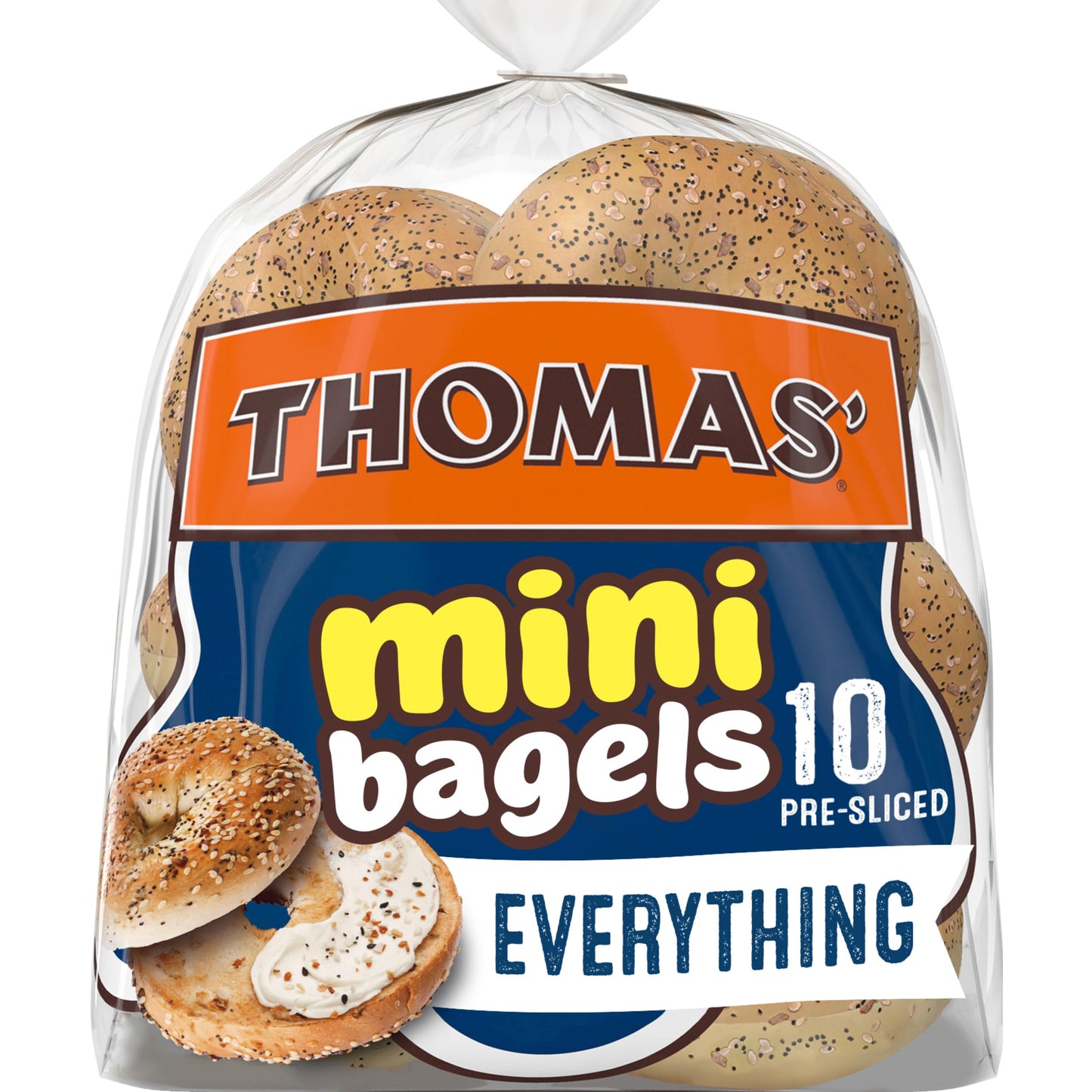 Thomas Everything Bagels, 10 count, (1.5 oz each), Kosher Mini Bagels, 15 oz Bag