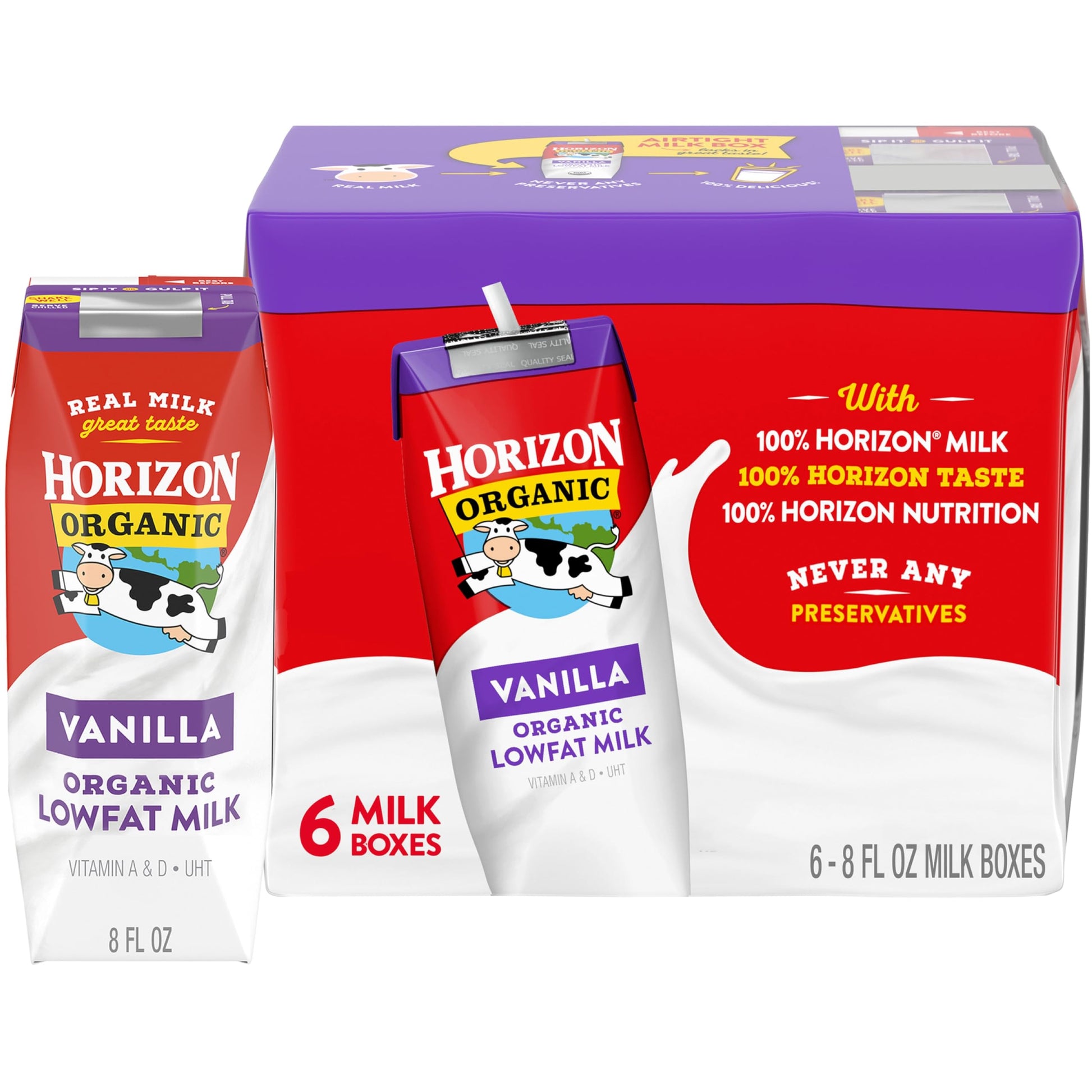 Horizon Organic Shelf-Stable 1% Lowfat Milk Boxes, Vanilla, 8 Fl Oz, 6 Pack