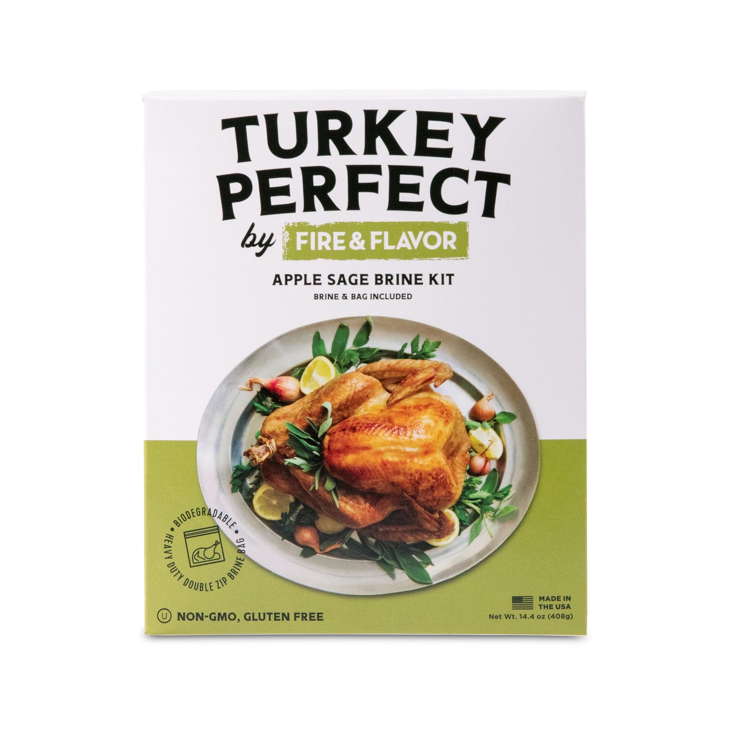Fire & Flavor Apple Sage Turkey Perfect Brine - Turkey Brine Kit with Bag for Roasting  Grilling  smoky aroma  and Frying - Brining Seasonings for Cooking and Turkey Brine Bag - Turkey Brine and Rub Kit