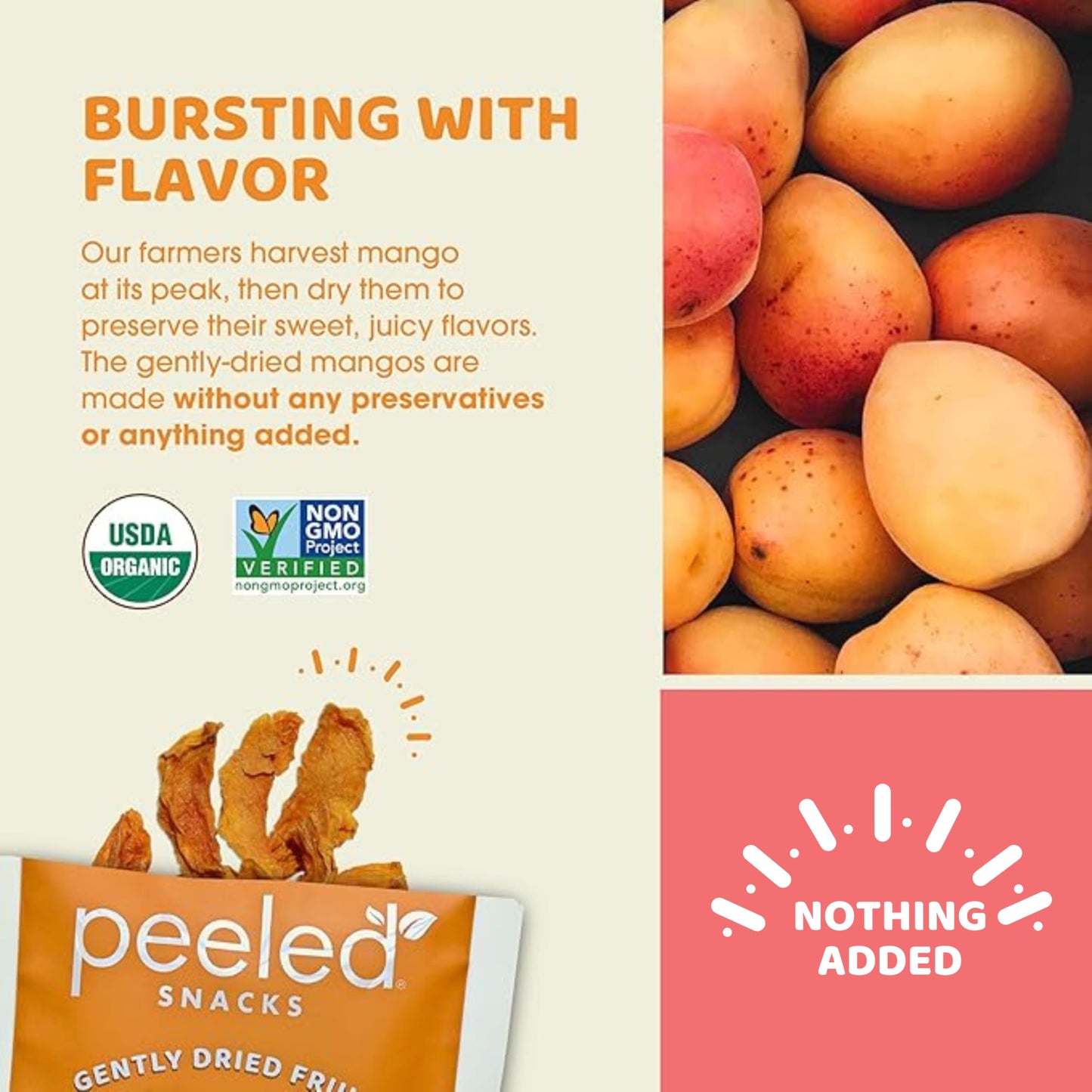 Peeled Snacks Organic Dried Mango – Vegan Snack, 1 Oz (Pack of 24)