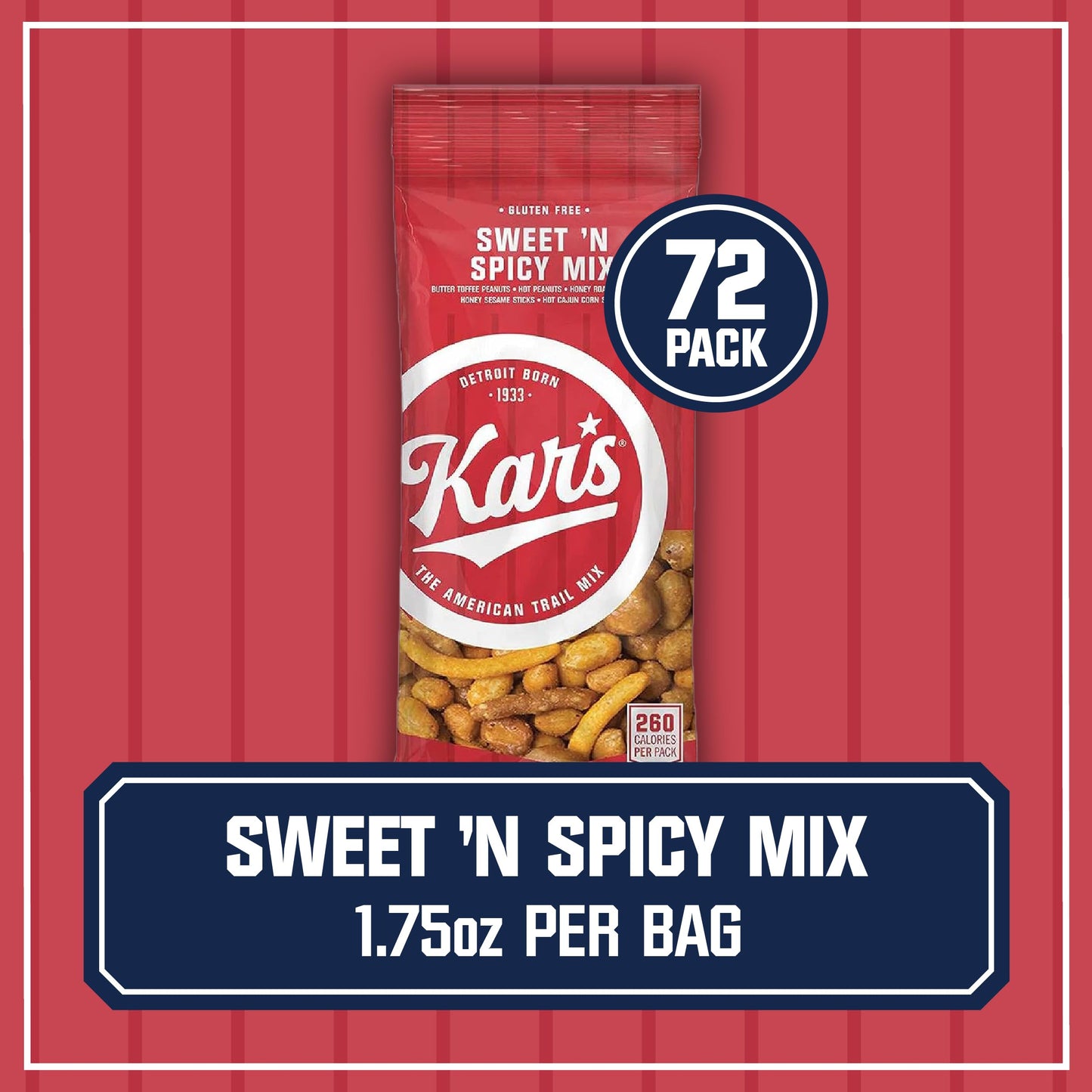 Kars Nuts Sweet N Spicy Trail Mix, 1.75 Oz Individual Snack Packs - Bulk Pack Of 72, Gluten-Free Snack Mix