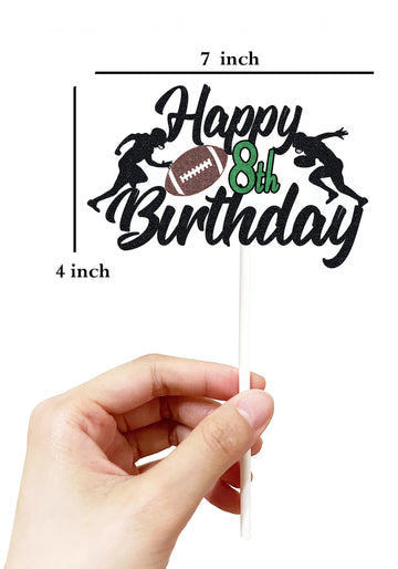 Happy 8Th Birthday Football Cake Topper 8Th Birthday Party Decorations Eight Years Old Rugby Player Scene Cake Decoration For Ki