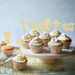 Gyufise 24Pcs Gold Glitter God Bless And Cross Cupcake Toppers Girl Babyshower Cake Topper Decorations For Babyshower Girl Bapti