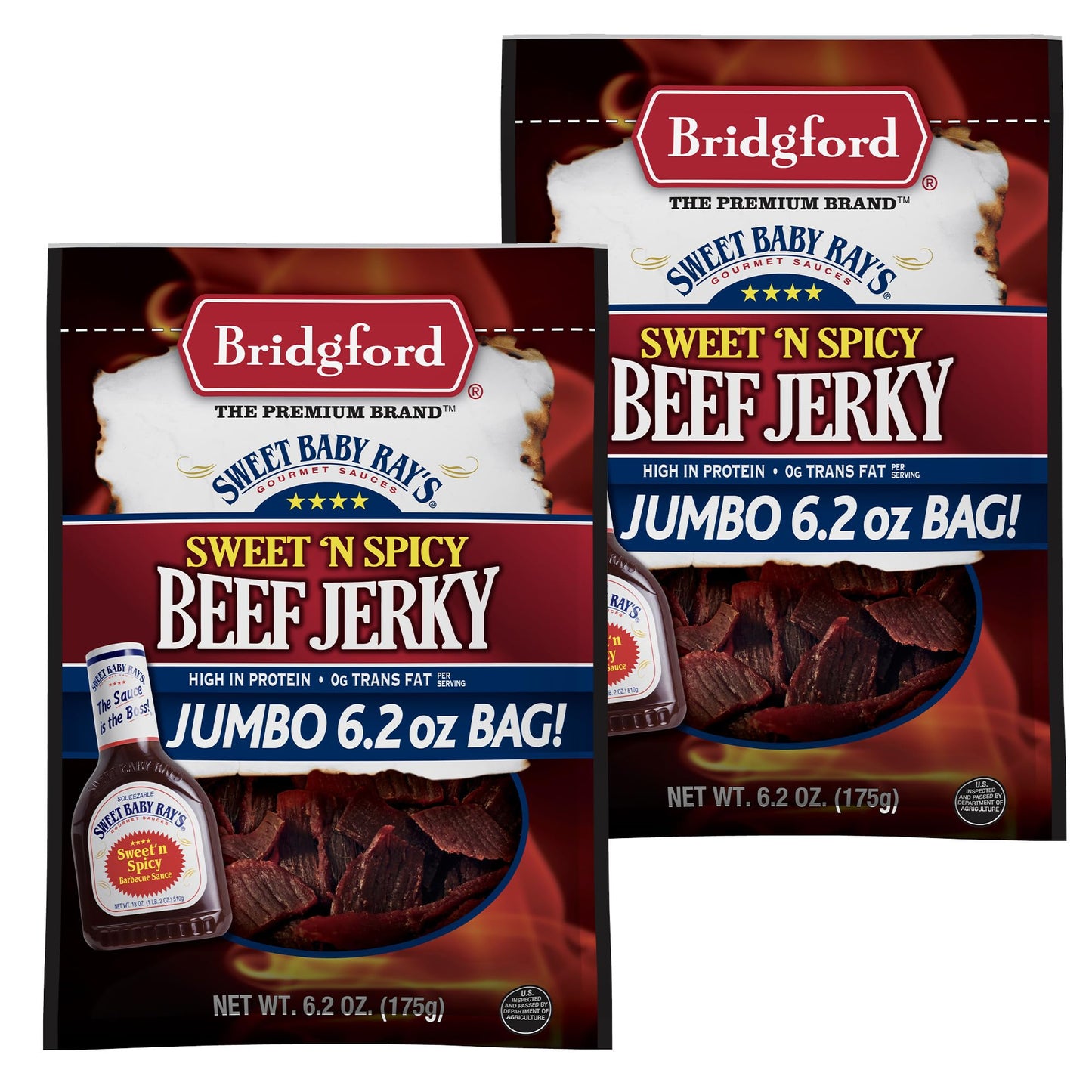 Bridgford Beef Jerky Sweet N Spicy - High Protein Snack - 2 Pack - 6.2 oz