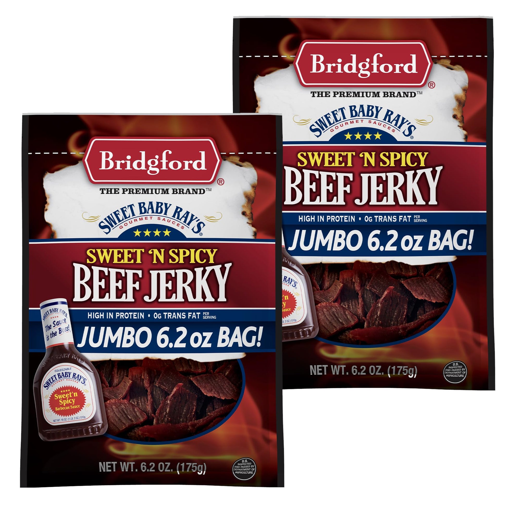 Bridgford Beef Jerky Sweet N Spicy - High Protein Snack - 2 Pack - 6.2 oz