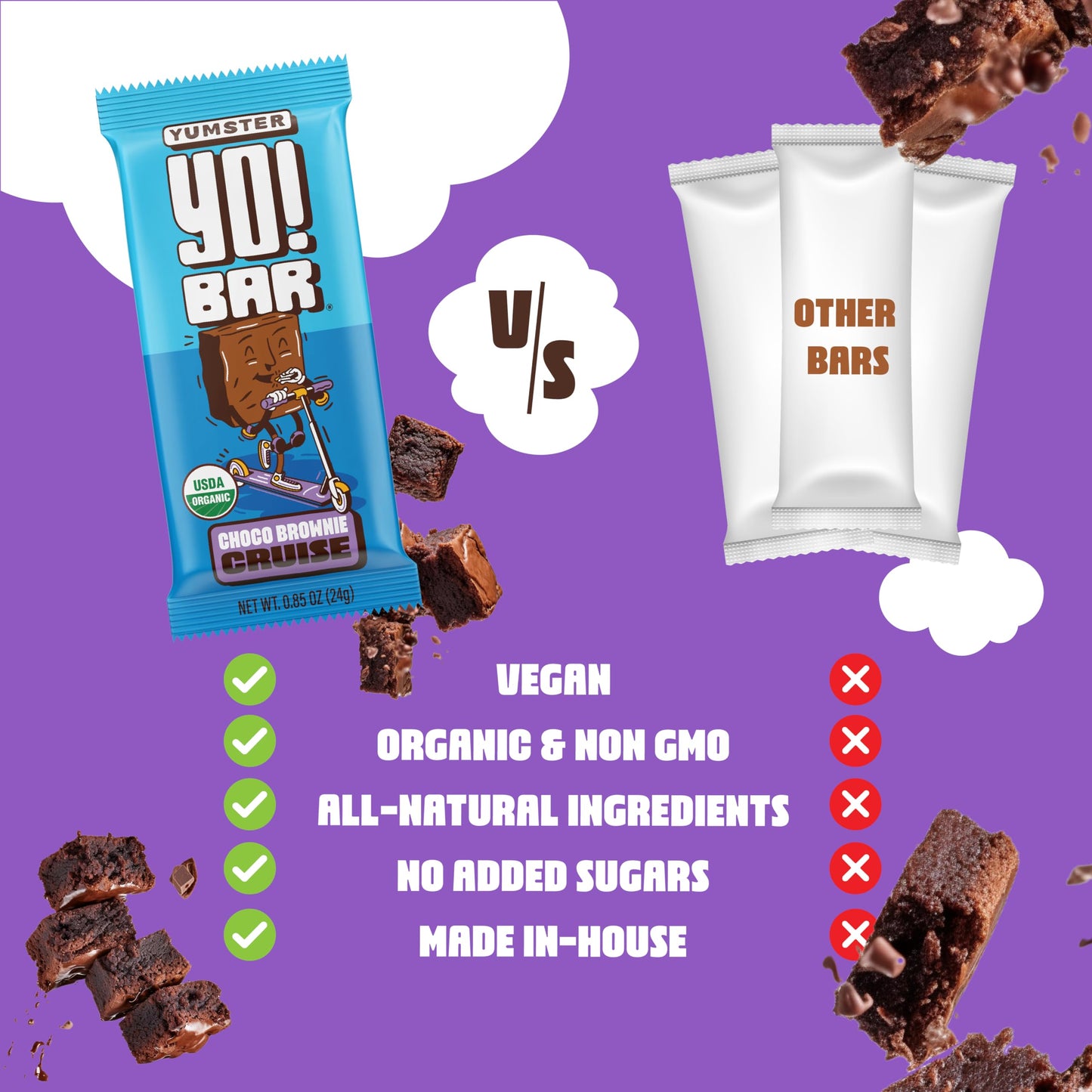 Yo! Bar By Bearded Brothers Vegan Organic Kids Bar, Chocolate (25 Bars) - Gluten Free, Paleo And Whole 30 | Soy Free, Non-Gmo, Low Glycemic, No Sugar Added, Fiber + Whole Foods