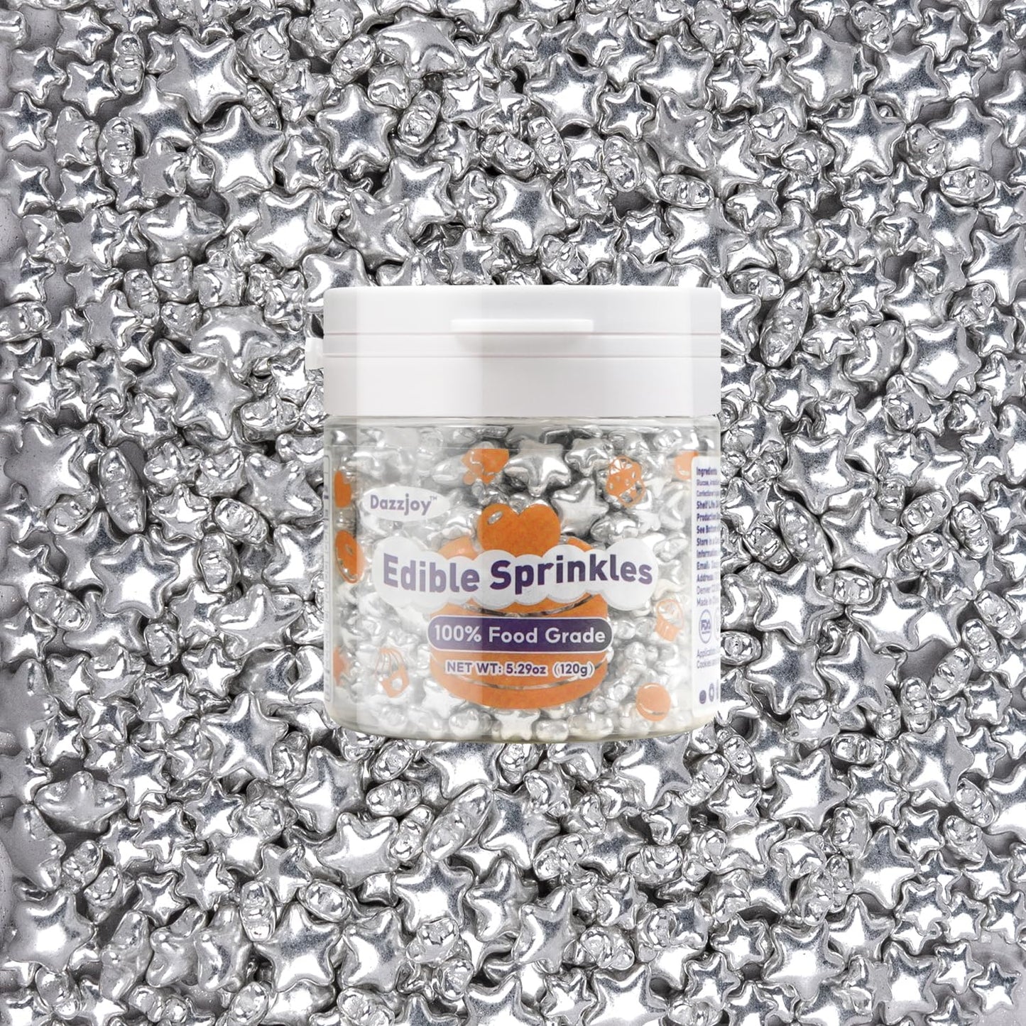Dazzjoy Edible Silver Star Sugar Sprinkles, 4.23Oz, Mix Size, Candy Star Sprinkles For Cake Decorations And Cupcake Toppers, Ice