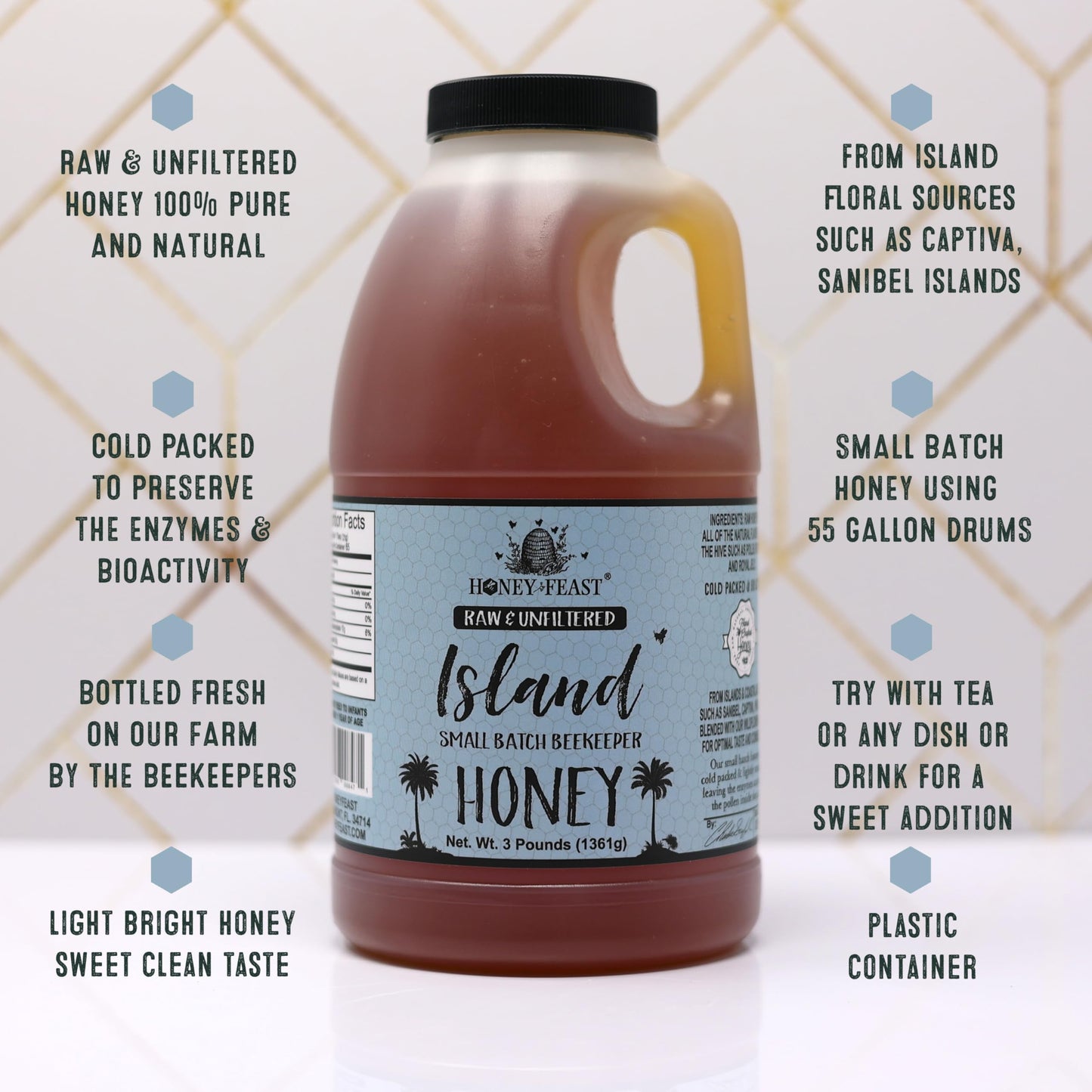 Honey Feast - Island Honey 3lb - Indulge in Raw & Unfiltered Small Batch Beekeepers Delight