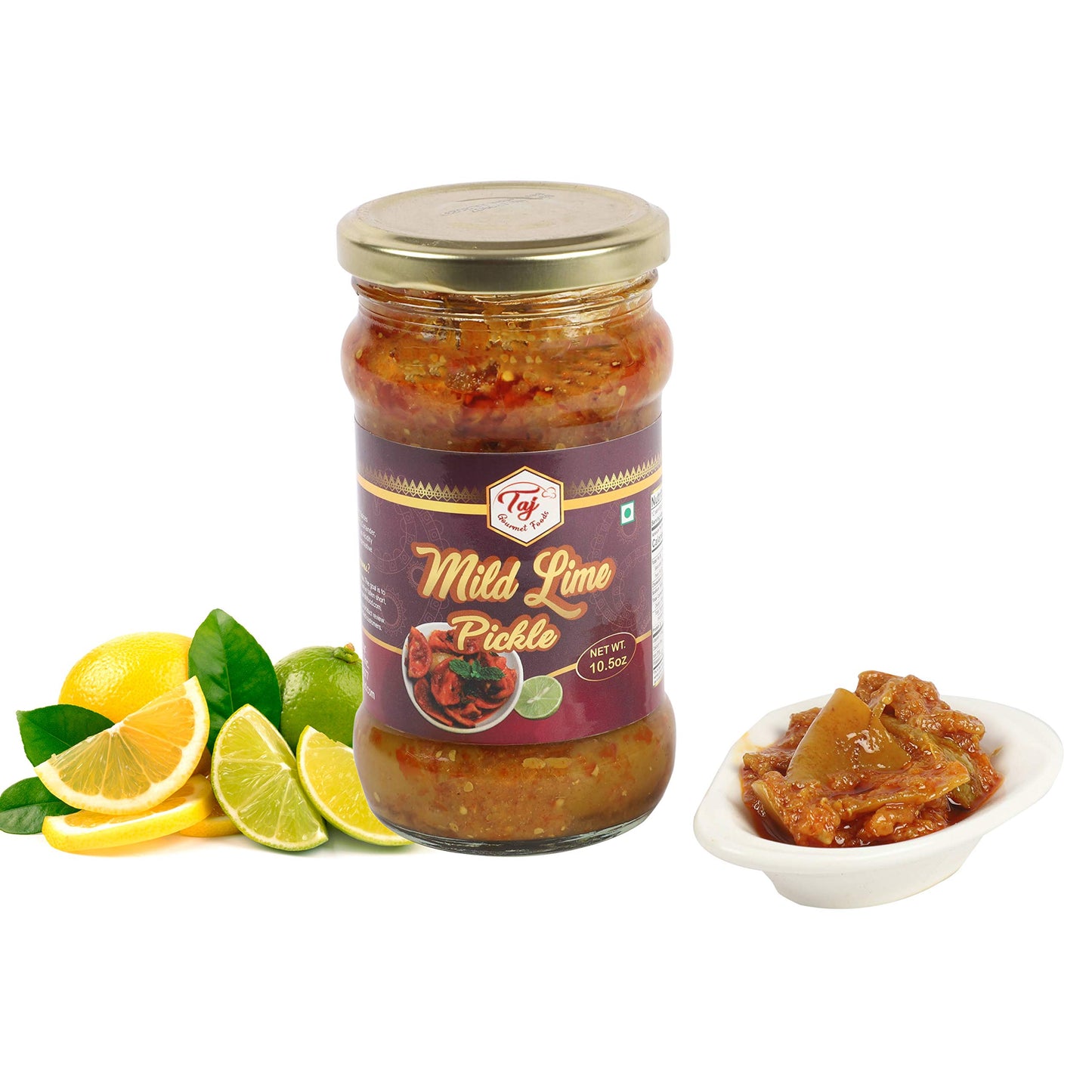 TAJ Gourmet Mild Lime Pickle, (Lime Achar), 300g (10.5oz)