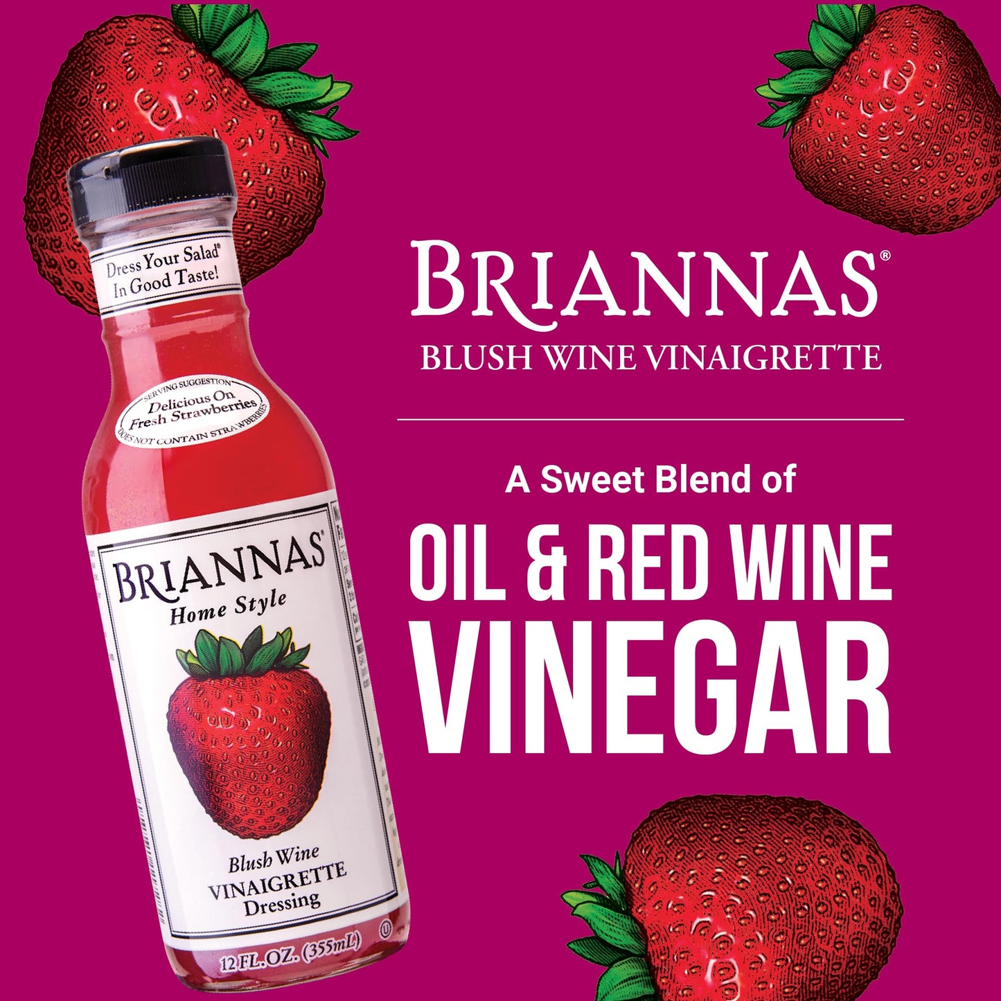 BRIANNAS Home Style Blush Wine Vinaigrette Dressing, Gluten Free, Kosher, Vegan, 12 oz. Bottles, Pack of 2
