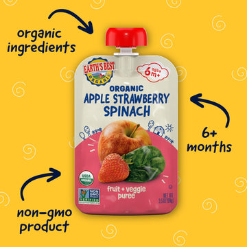 Earth'S Best Organic Apple Strawberry Spinach Pouch, 3.5 Oz (Pack Of 12)