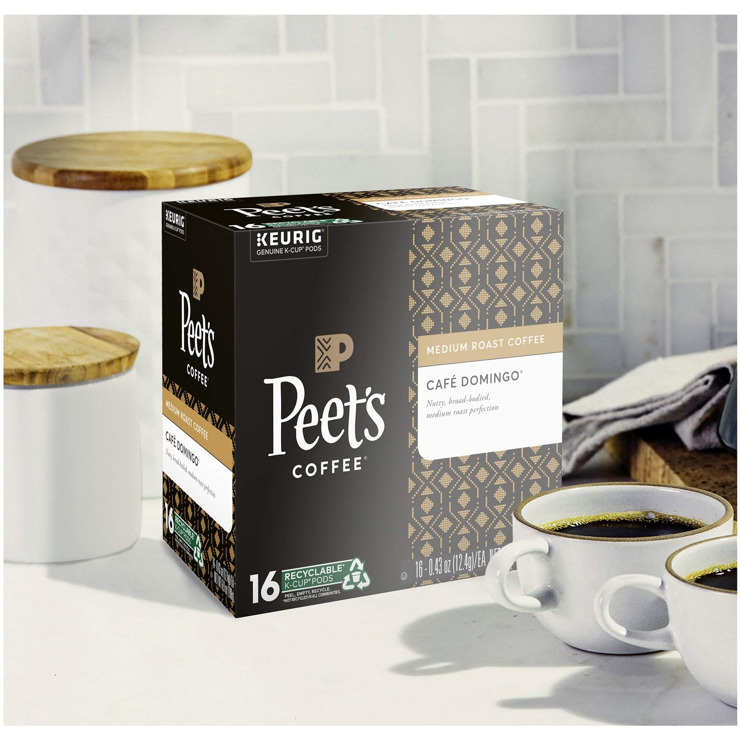 Peets Coffee Caf   Domingo Medium Roast Coffee K-Cup Coffee Pods 16 Count (Pack of 1)