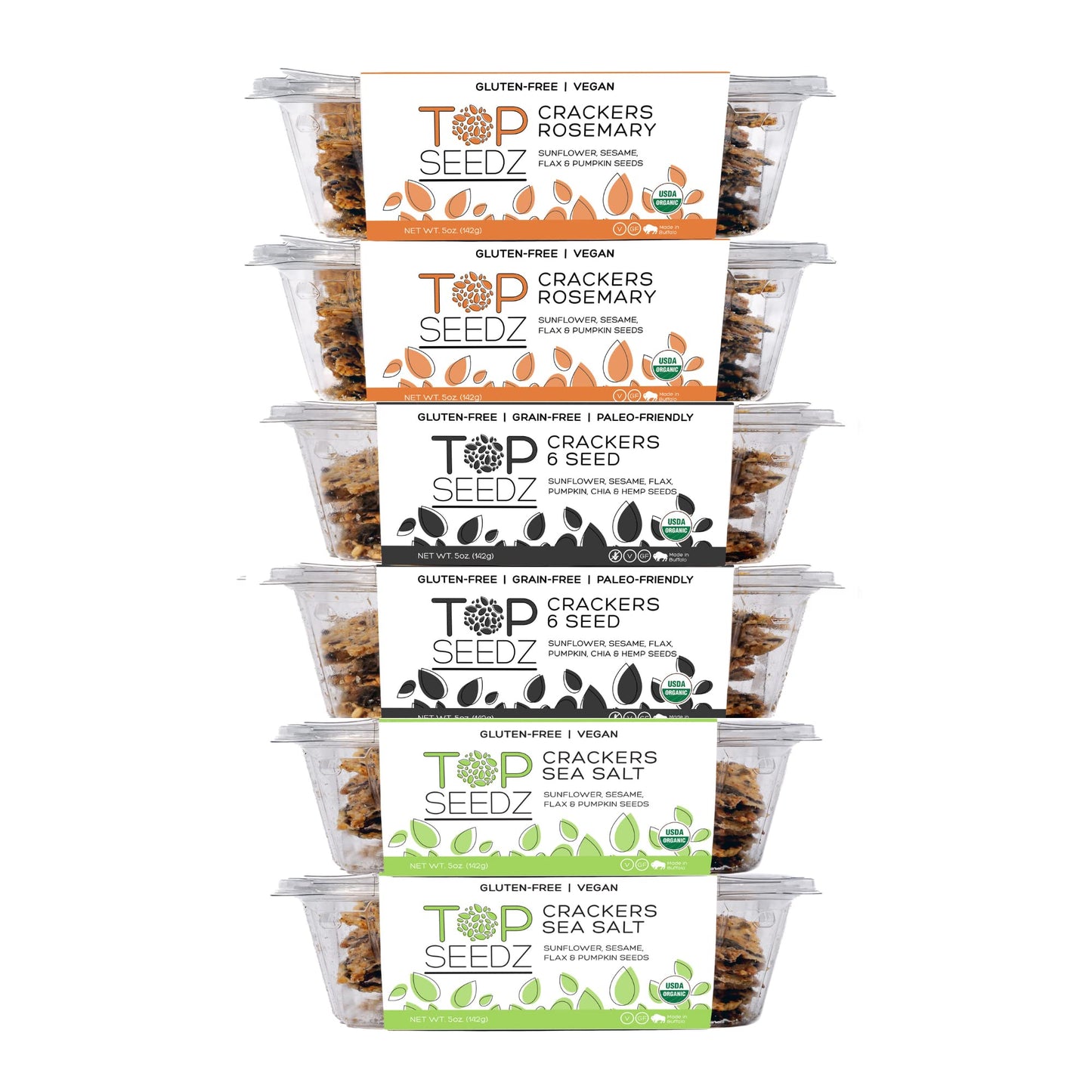 Top Seedz Organic Gluten Free Sea Salt & Rosemary Crackers, 5 oz, 6-Pack, Healthy Vegan Snack with 6 Seeds