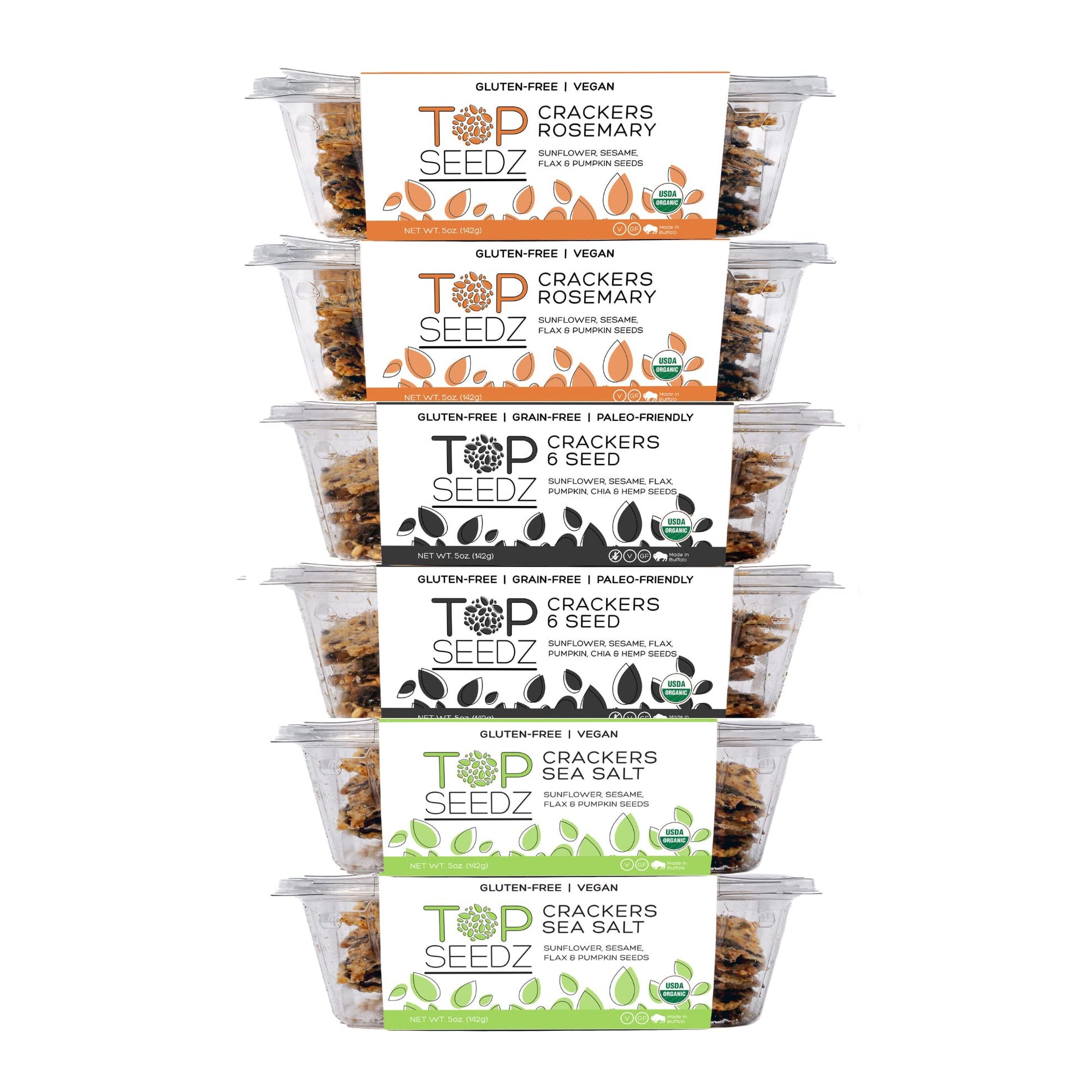 Top Seedz Organic Gluten Free Sea Salt & Rosemary Crackers, 5 oz, 6-Pack, Healthy Vegan Snack with 6 Seeds