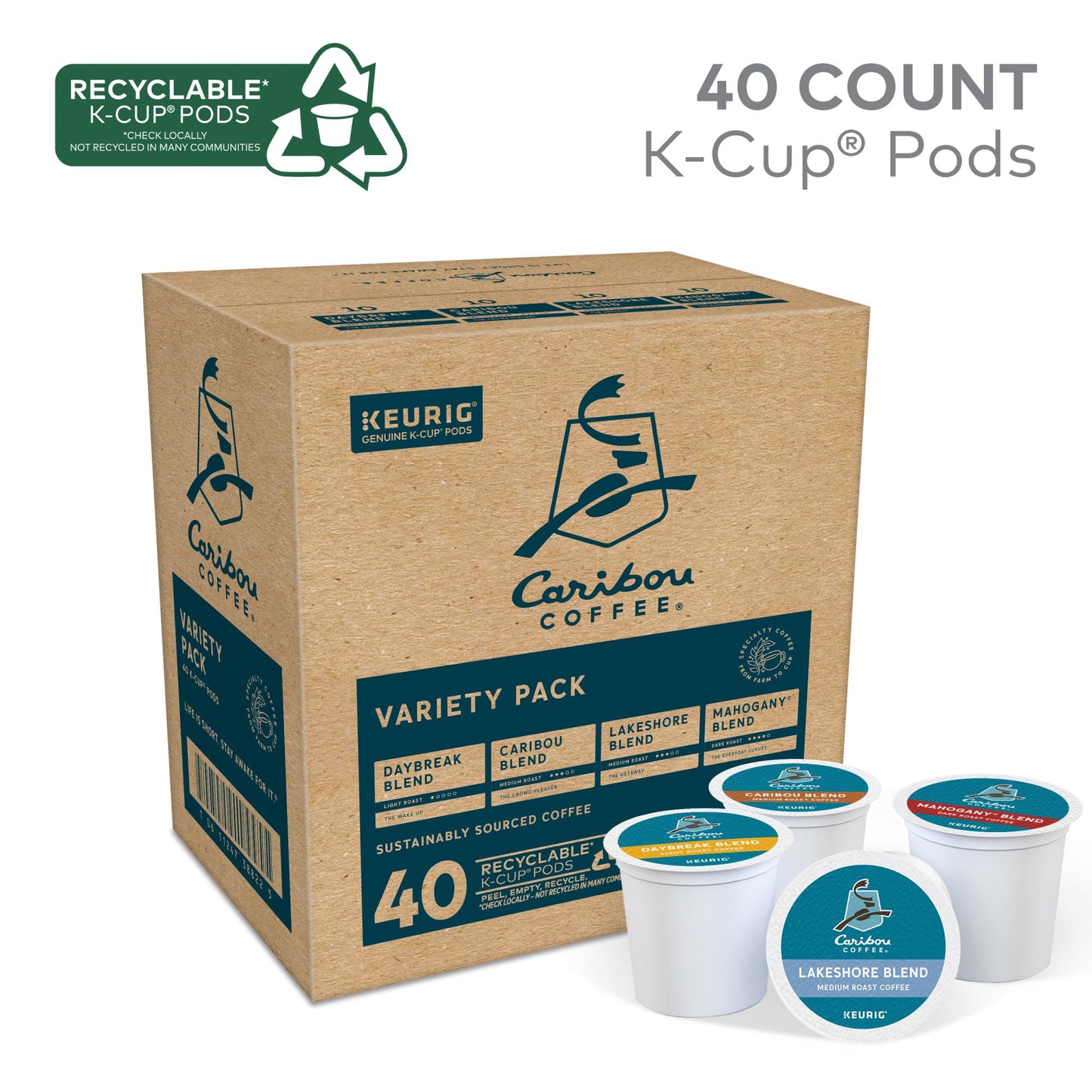 Caribou Coffee Favorites Variety Pack K-Cup Pods Sampler, 40 Count, Single-Serve Coffee
