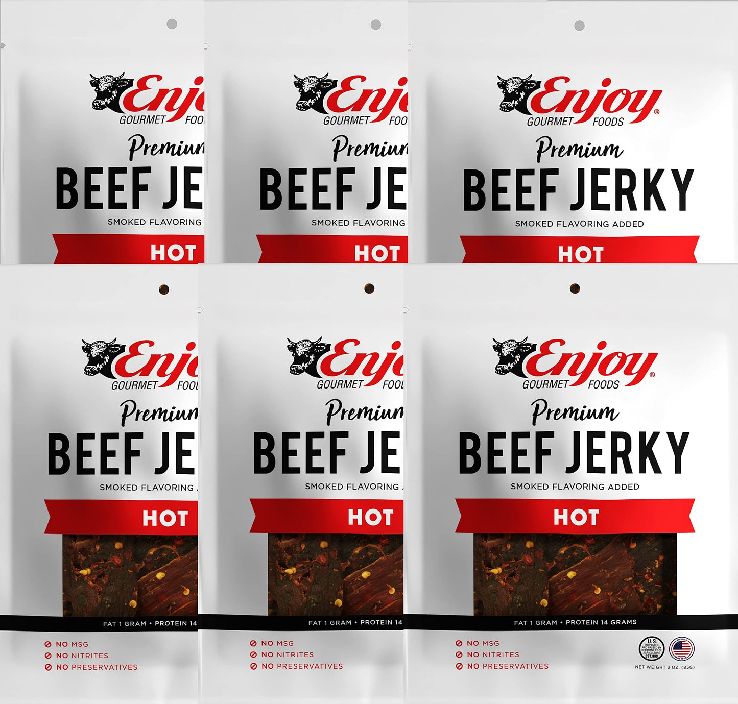 Enjoy Beef Jerky Hot, All Natural 3Oz (Pack Of 6)