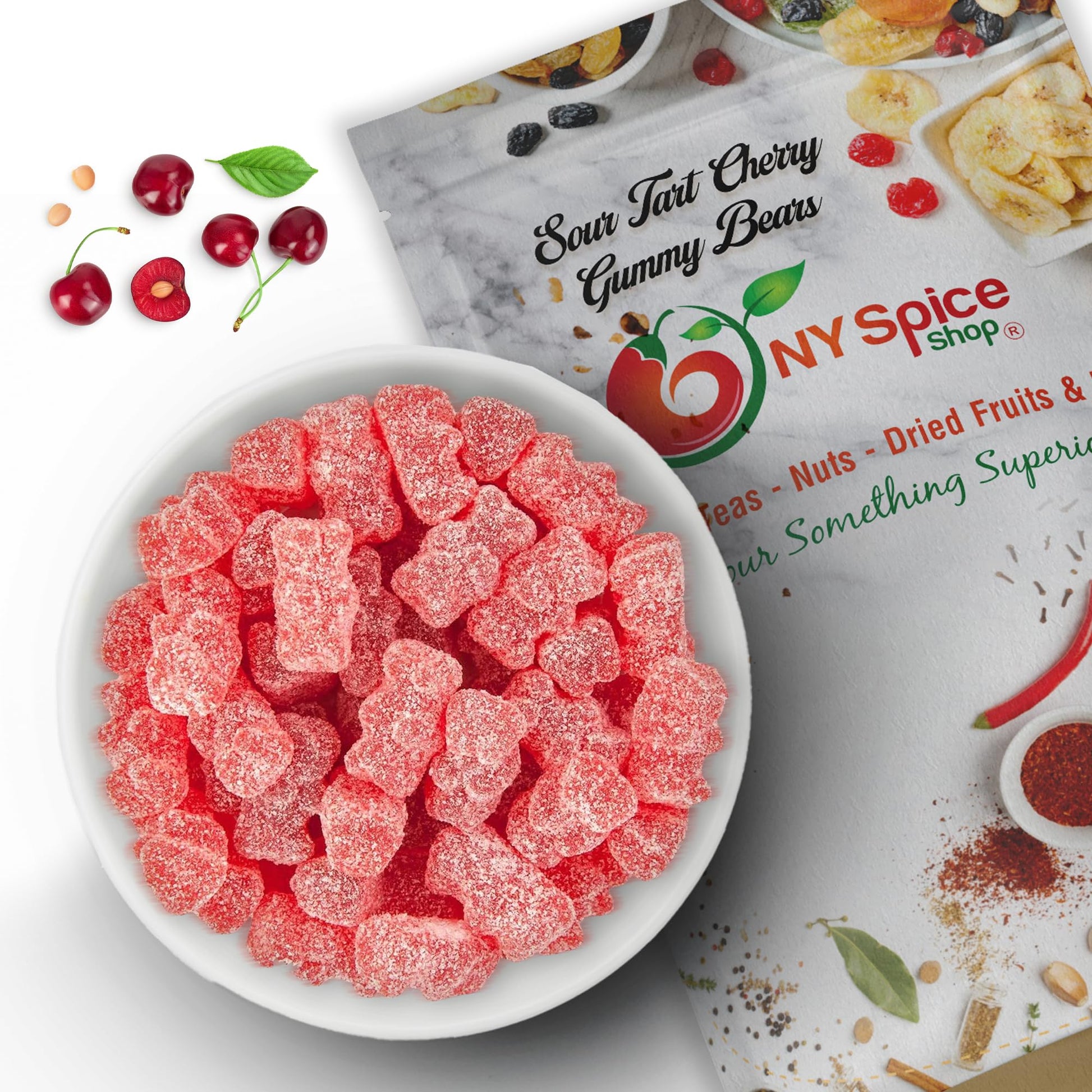 Ny Spice Shop Cherry Sour Gummy Bears Bulk - 1 Pound Gummies Bears Candy - Sour Gummies Fruit Snacks - Chewy Super Candy - Flavor Gummy Candies - Gummi Bear Gift For All Occasions
