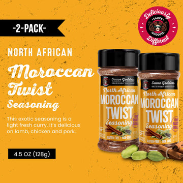 Sauce Goddess Moroccan Twist Spice Shaker - Exotic Blend with Cardamom & Cinnamon - 4.5oz (2 Pack) - Gluten-Free, Vegan, Low Sodium