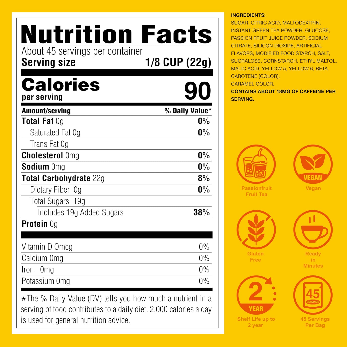 J Way Passionfruit Iced Green Tea 2.2 Lb (1 Count), Powdered Instant Green Tea Drink Mix Packets, Makes Blended Frappe, Smoothie