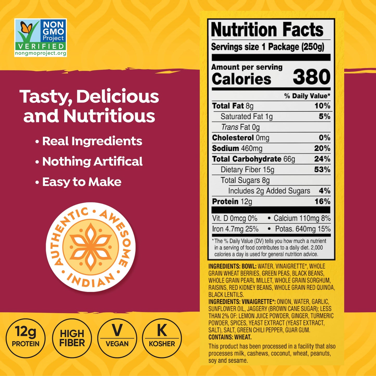 TASTY BITE Indian Protein Bowl, 8.8 Ounce, Pack of 6, Ready to Eat, Microwaveable, Vegan, 12 Grams Plant Protein