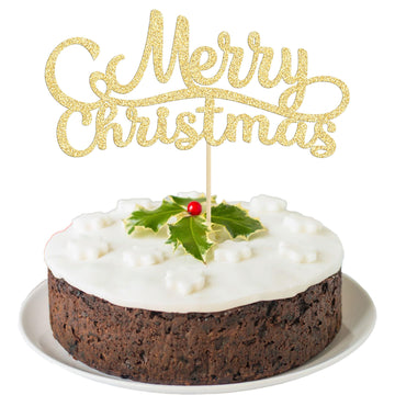Gyufise 1 Pack Merry Christmas Cupcake Toppers Gold Holiday Xmas Cake Picks Decorations For Christmas Party Supplies Happy New Y