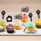 Gyufise Cupcake Toppers, 24 Pack, Glitter Key Housewarming Picks, 2.6x5.1 inches, Black, Paper