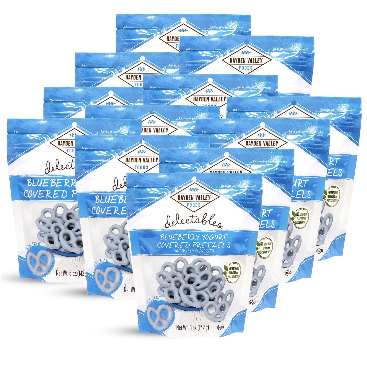 Hayden Valley Foods Blueberry Yogurt Covered Pretzels - 5 Oz Bags (Pack Of 12) - No Artificial Flavors, Preservatives Or Colors
