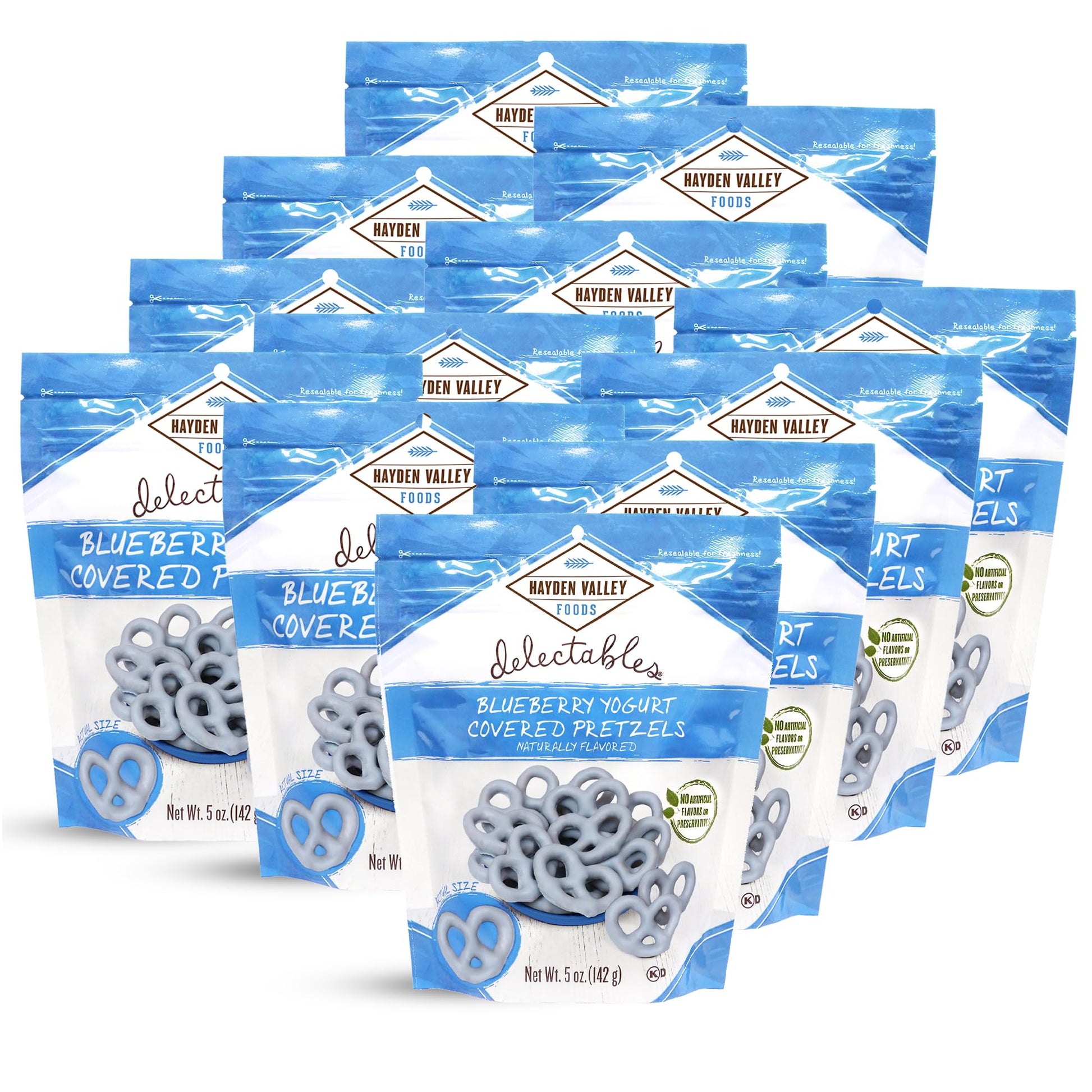Hayden Valley Foods Blueberry Yogurt Covered Pretzels - 5 Oz Bags (Pack Of 12) - No Artificial Flavors, Preservatives Or Colors
