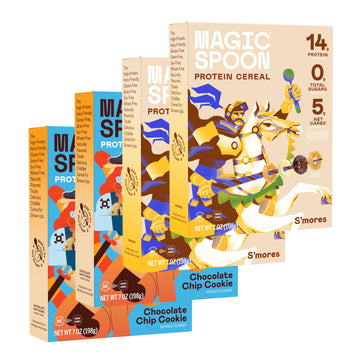 Magic Spoon Cereal - High Protein, Sugar Free, Gluten Free - 4 Pack (2 Smores & 2 Chocolate Chip Cookie) - 7 Ounce Each