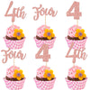 24 PCS Four Cupcake Toppers Glitter 4th Birthday Cupcake Picks Number 4 Cupcake Decorations for Baby Shower Kids 4th Birthday An