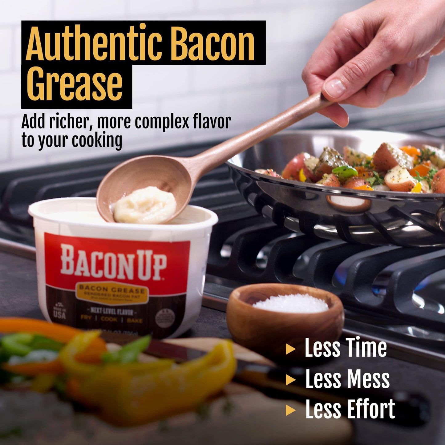 Bacon Up Bacon Grease - 14 Ounces, Triple-Filtered Cooking Fat, No Carbs, Gluten-Free, Ideal for Frying & Baking