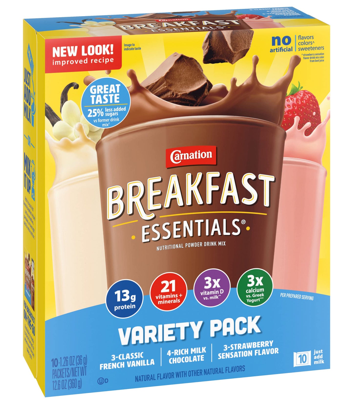 Carnation Instant Breakfast Essentials, Variety Pack, 10 Count, 1.26-Ounce Units (Pack Of 3)