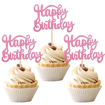 36 Pcs Happy Birthday Cupcake Toppers Glitter Birthday Cupcake Picks For Celebrating Baby Shower Kids Birthday Anniversary Party