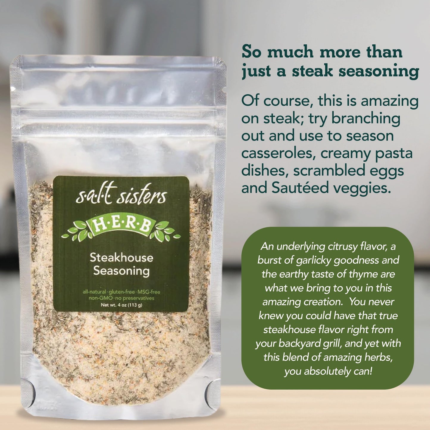 s.a.l.t. sisters Steakhouse Seasoning | All-Natural, Gluten Free, MSG Free, Non-GMO | Dried Citrus, Herbs & Salt Seasoning | Ver