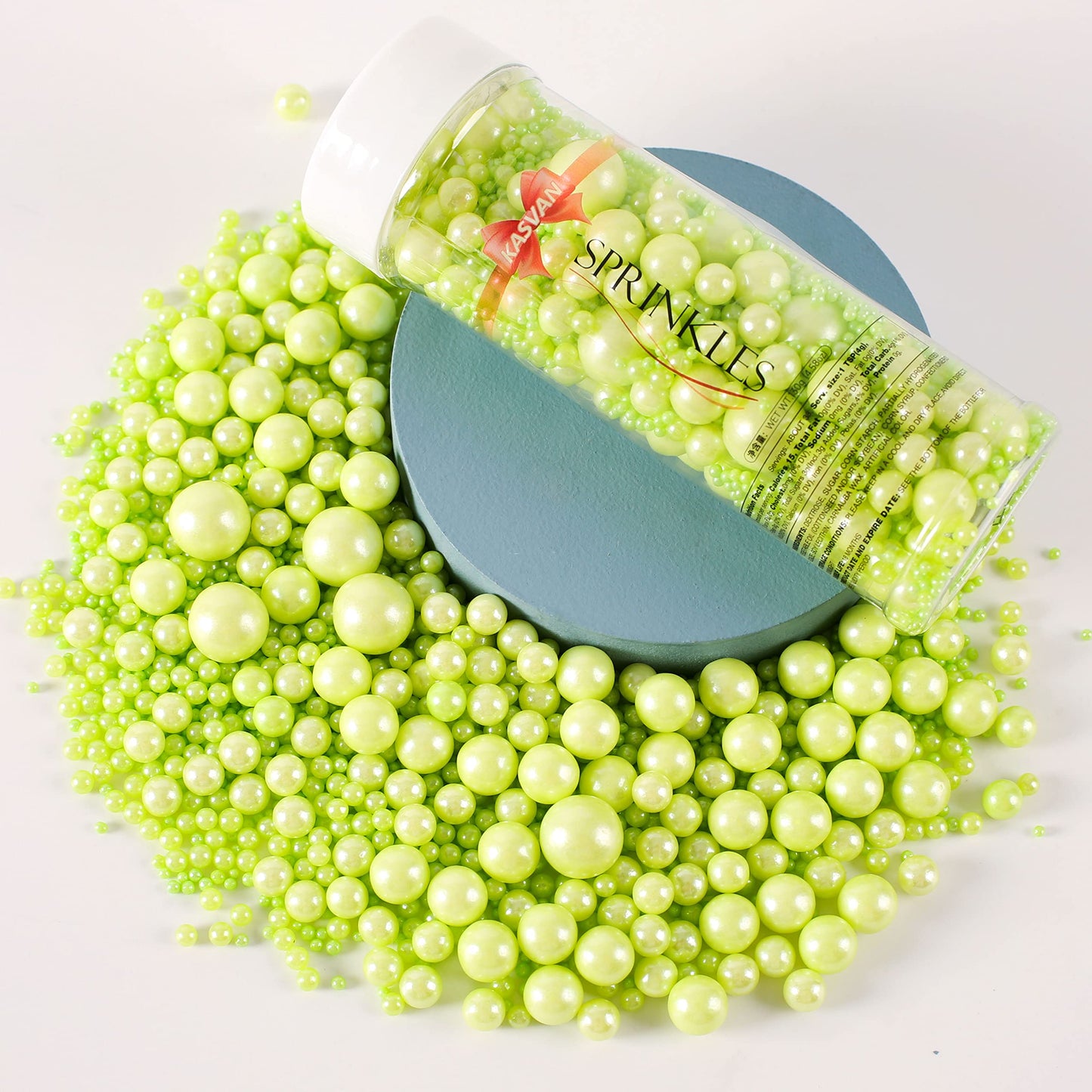 Kasvan Halloween Green Pearl Sugar Sprinkles - Edible Candy Pearls 130G/4.58 Oz, Mix Size, Baking Cake Decorations, Ice Cream To