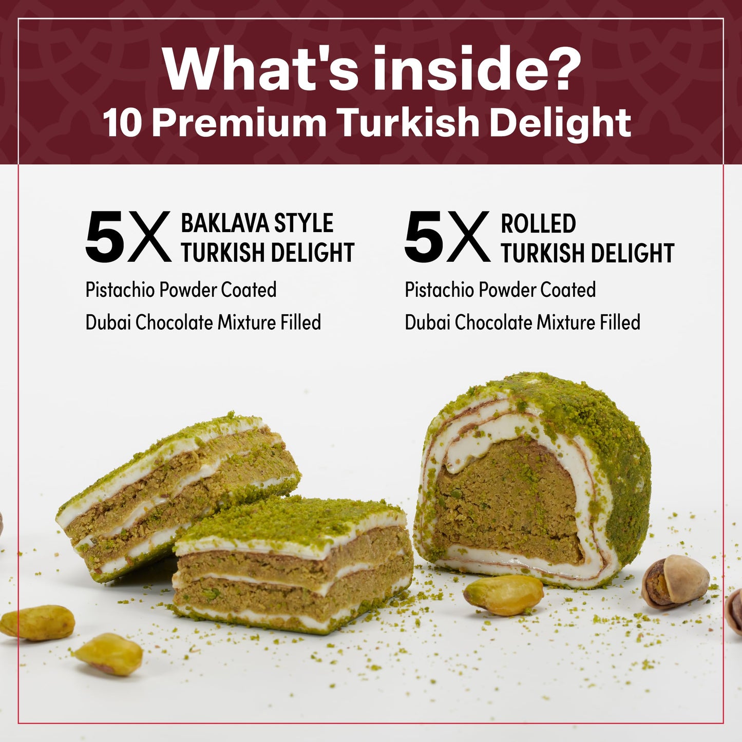 Eastanbul Premium Turkish Delight With Dubai Chocolate Filling, 8.8Oz, Turkish Delights Pistachio, Lokum, Pistachio Turkish Deli