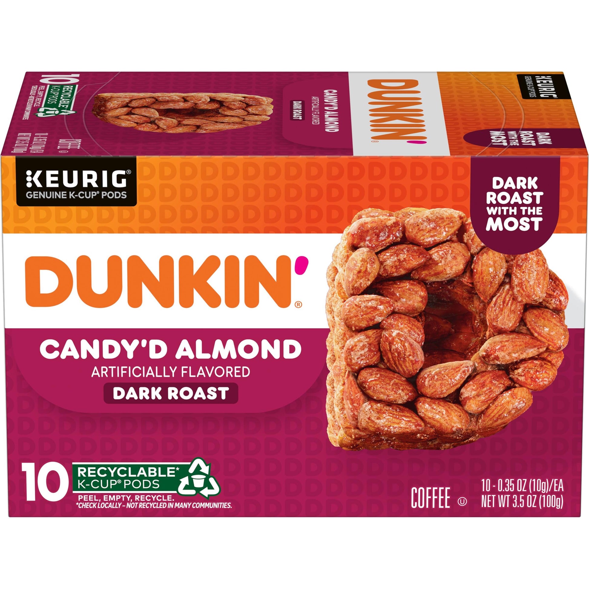 Dunkin' Candy'D Almond Dark Roast Flavored Coffee, 10 Keurig K-Cup Pods