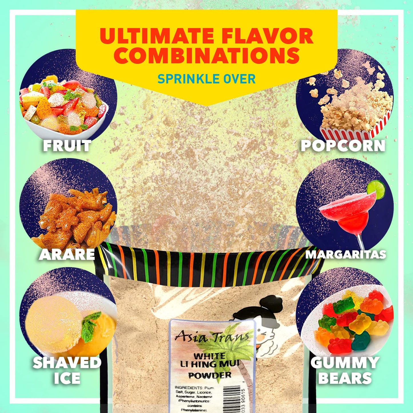 Snack Hawaii Authentic Li Hing Mui Powder - Sweet & Sour Dried Plum Powder - 2.5 Ounce (3 Pack) - White, Red