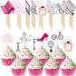 Spakon 48 Pcs Paris Cake Decoration Paris Cupcake Topper Pick Paris Eiffel Tower Bicycle High Heel Perfume Hot Balloon Oh La La
