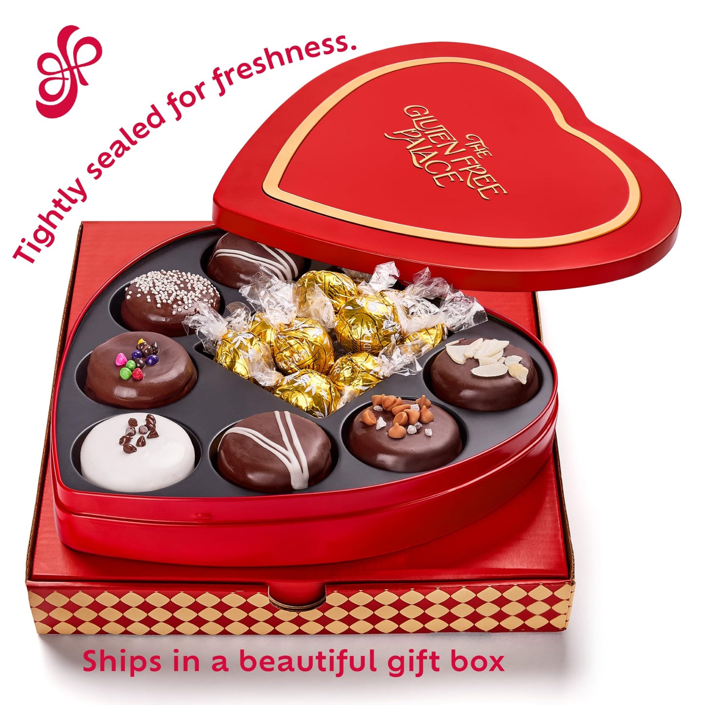 Gluten Free Palace Heart Chocolate Cookies Gift Basket - Assorted Gluten-Free Cookies & Milk Chocolate - Mothers Day Cookie Gift