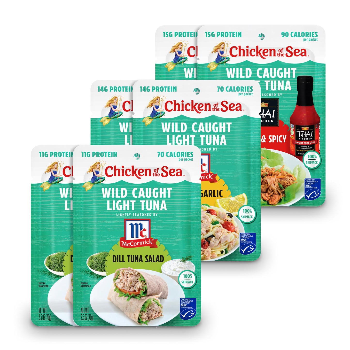 Chicken of the Sea Wild Caught Light Tuna Variety Pack, 2.5 Ounce (Pack of 6)