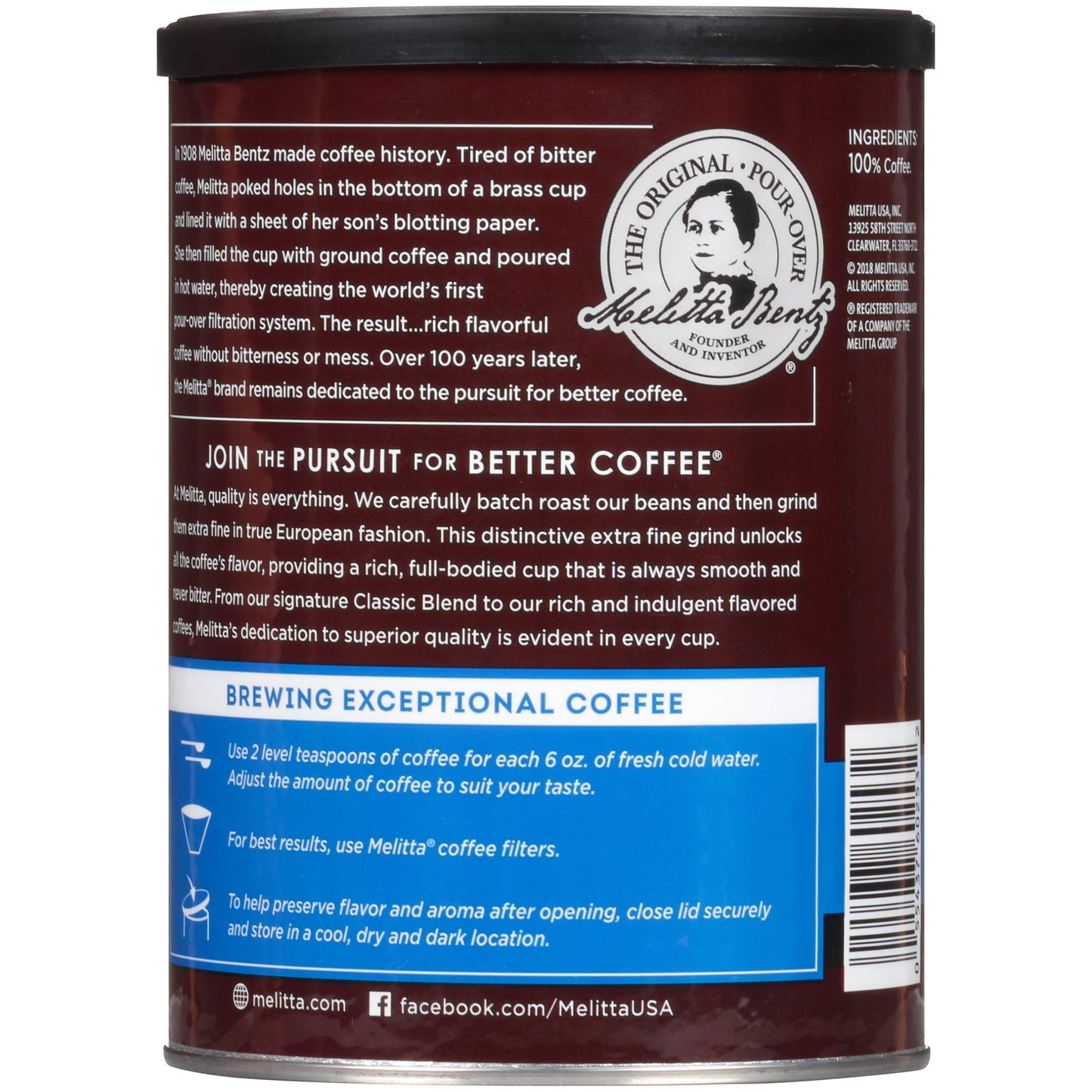 Melitta Classic Blend Coffee, Medium Roast, Extra Fine Grind, 11 Ounce Can, Pack of 6