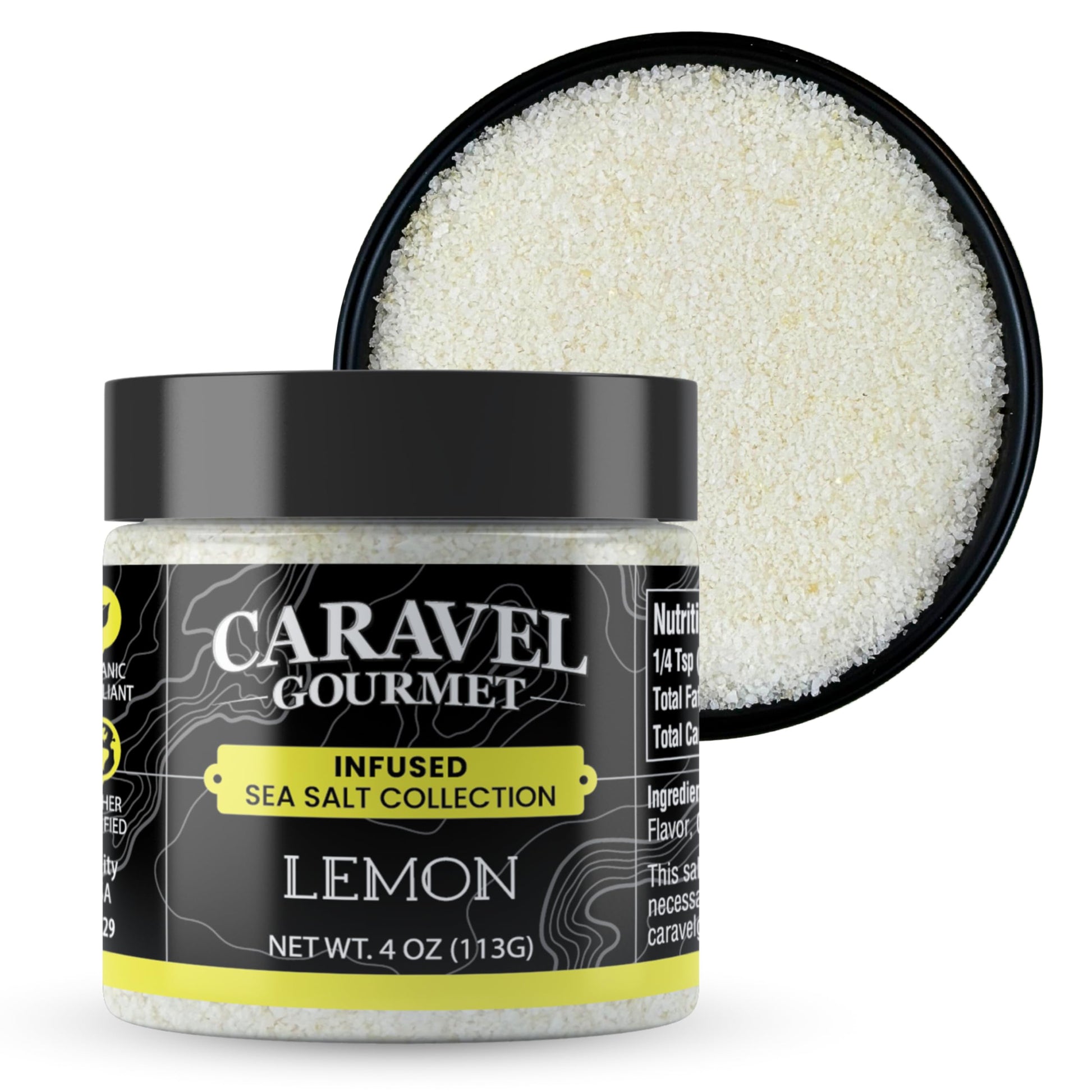 Caravel Gourmet Lemon Sea Salt - 4 Ounce Jar - Natural Seasoning for Cooking and Baking