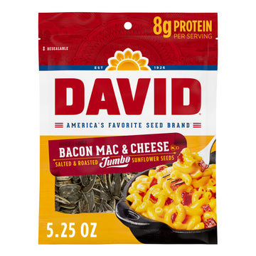 David Jumbo Sunflower Seeds  Bacon Mac And Cheese Flavor  Stocking Stuffer  5.25 Oz. (Pack Of 12)