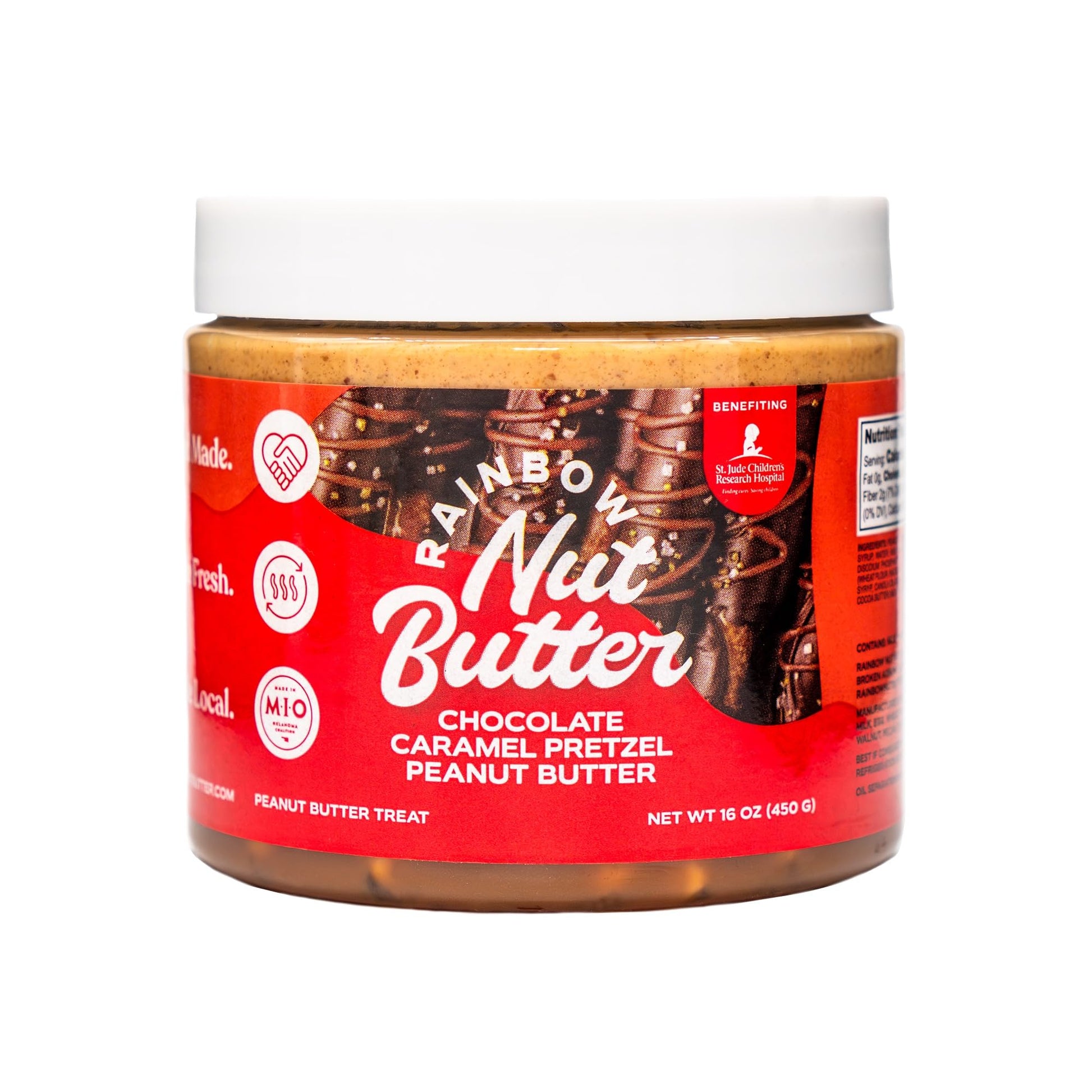 Rainbow Nut Butter Caramel Pretzel Peanut Butter, Spread, Treat, Snack, Dessert High Protein Flavored Nut Butter, (16 oz Jar)