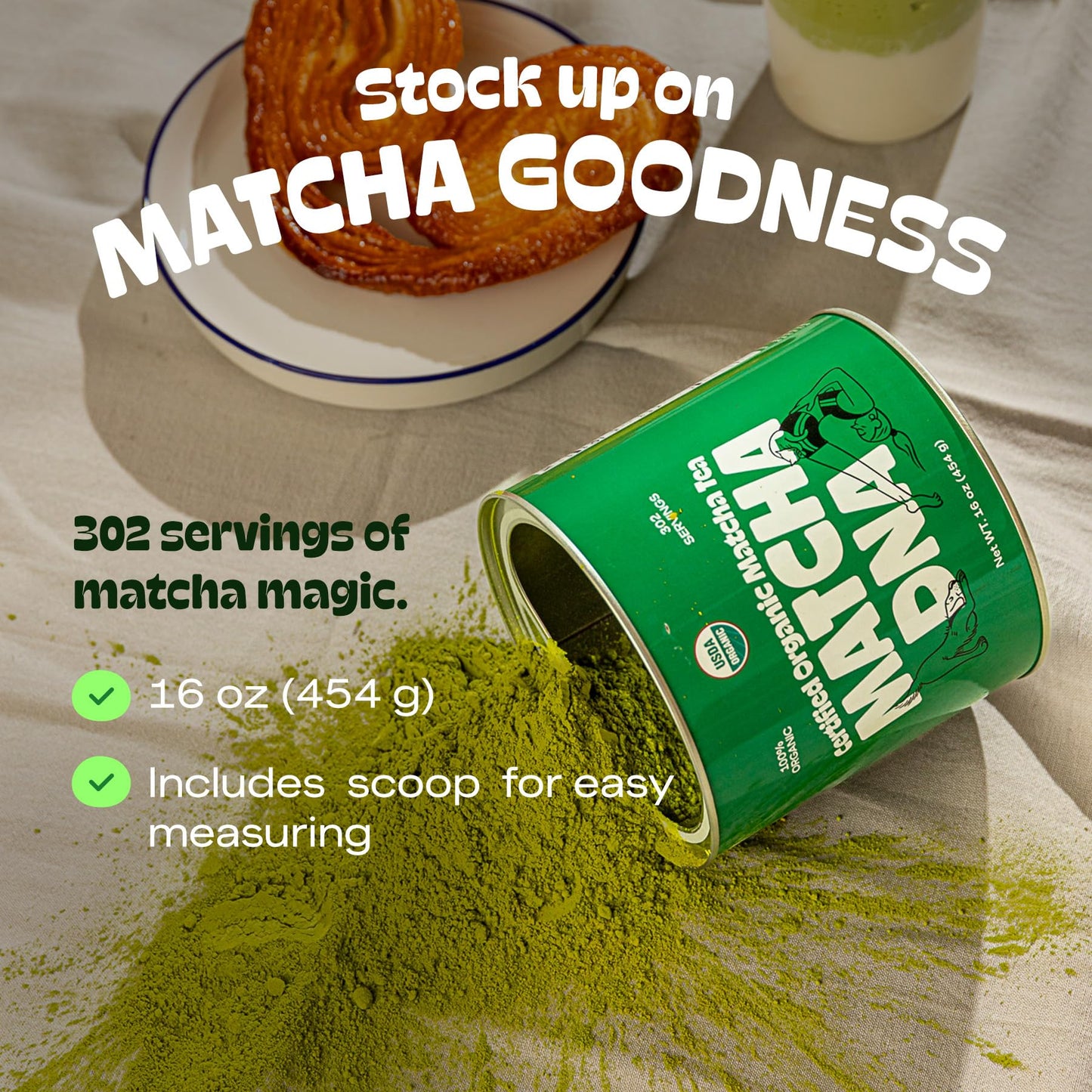 MATCHA DNA Organic Matcha Green Tea Powder - Culinary Grade - 10 oz - Green