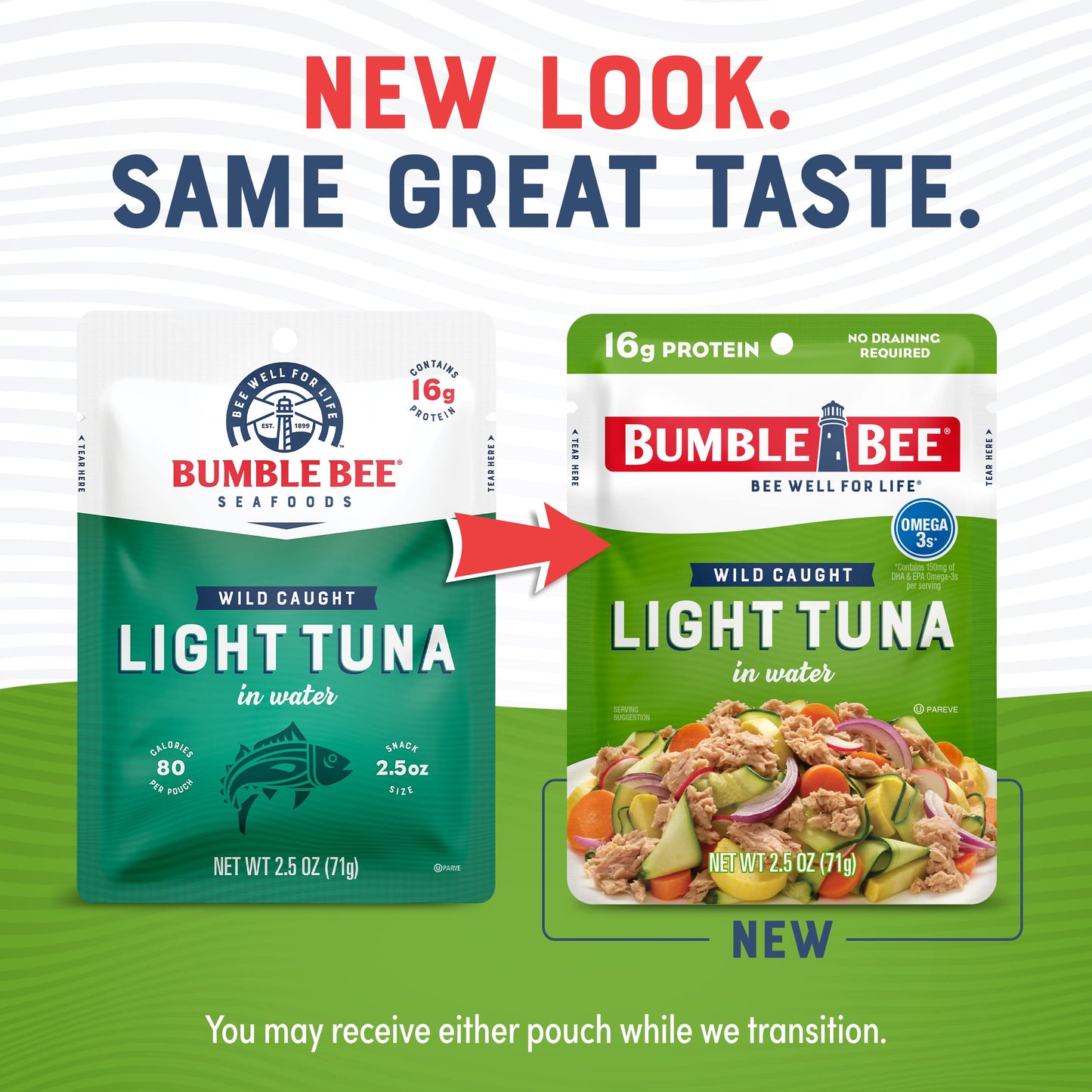 Bumble Bee Chunk Light Tuna In Water, 2.5 Oz Pouches (Pack Of 12) - Ready To Eat Wild Caught Skipjack Tuna Packet - 16G Protein Per Serving - Msc Sustainable Seafood, Non-Gmo, Gluten Free, Kosher