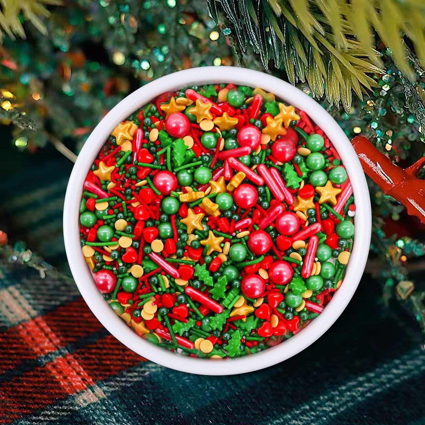 LEBERY Christmas Sprinkles Red Green Gold Sprinkles Holiday Sprinkle Mix Christmas Tree Sprinkle Star Cake Decoration Christma J