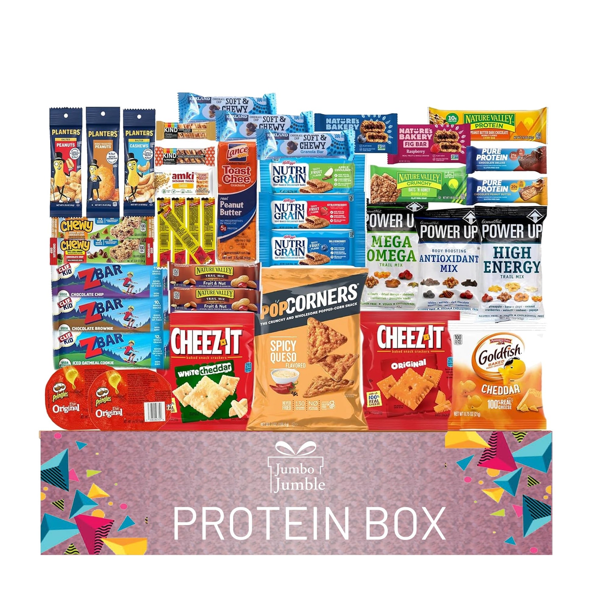 Jumbo Jumble Snack Box (40 Count) Protein Gift Care Package Snacks Variety Pack For 18+ Uses Teens Kids Men Women College Office Birthday (Protein Set)